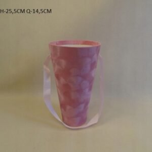 Flowerbox wazon na kwiaty welurowy zamszowy różowy fi14,5 h25,5cm