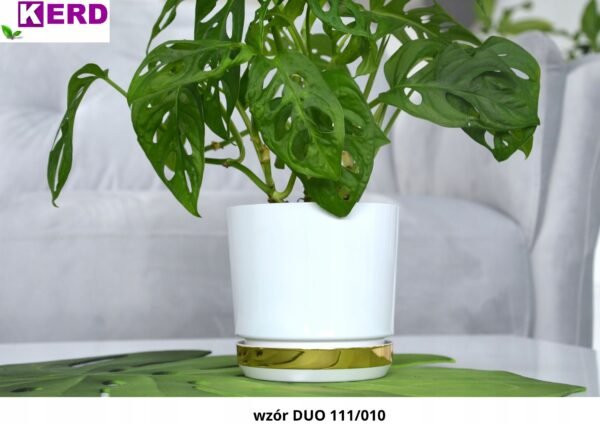 Doniczka Biało złota Dekor duo nowoczesna elegancka ozdobna 12 cm