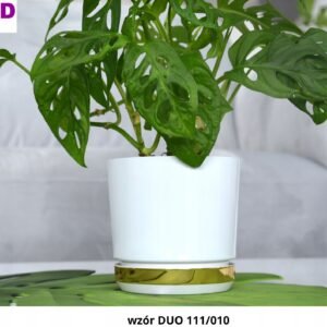 Doniczka Biało złota Dekor duo nowoczesna elegancka ozdobna 14 cm