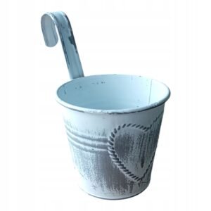 Metalowa osłonka na doniczkę z uchwytem - rustykalna dekoracja kol. Biały