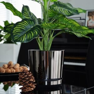 Doniczka Czarny Dekor nowoczesna elegancka ozdobna 14 cm