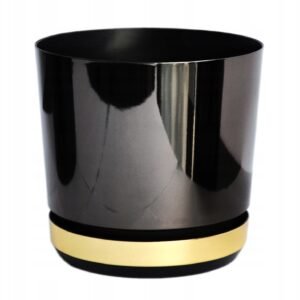 Doniczka Czarno złota Dekor duo nowoczesna elegancka ozdobna 18 cm