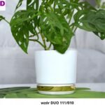 Doniczka Biało złota Dekor duo nowoczesna elegancka ozdobna 16 cm