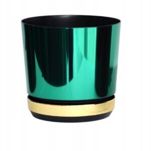 Doniczka Zielono złota Dekor duo nowoczesna elegancka ozdobna 16 cm
