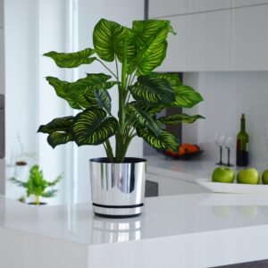 Doniczka SREBRNA Dekor nowoczesna ozdobna 26 cm