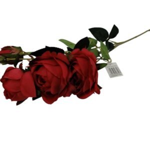 Gałązka Róża 3 kwiaty + pąk H 65 cm VIP5874 Czerwona