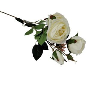 Gałązka Róża 3 kwiaty + pąk H 65 cm VIP5874 Kremowa