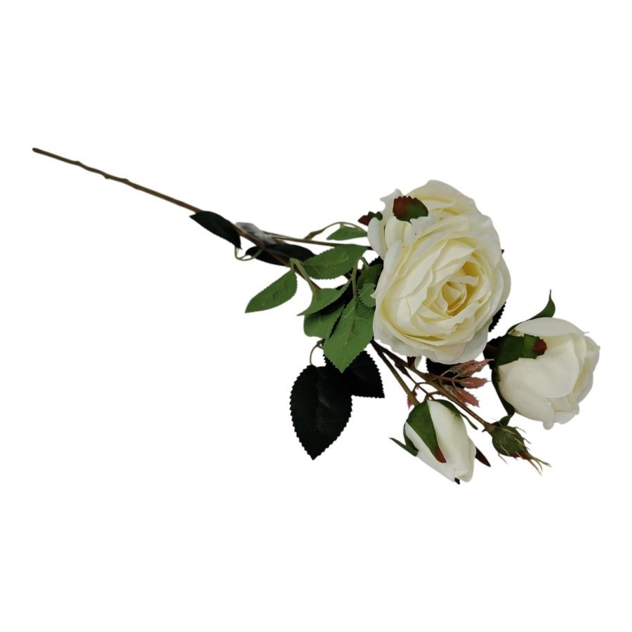 Gałązka Róża 3 kwiaty + pąk H 65 cm Kremowa
