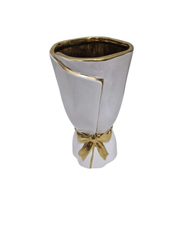 Biały Wazon Ceramiczny z Kokardką Duży 15x15x28