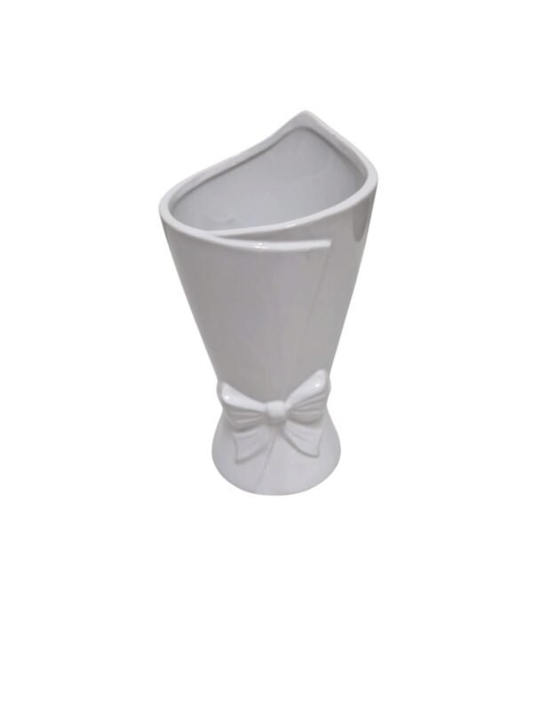 Biały Wazon Ceramiczny z Kokardką 12x12x22