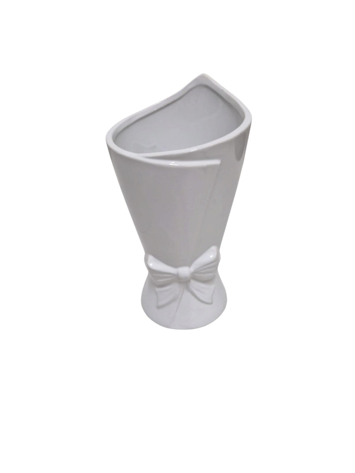 Biały Wazon Ceramiczny z Kokardką 12x12x22